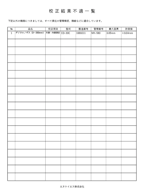 校正結果不適一覧